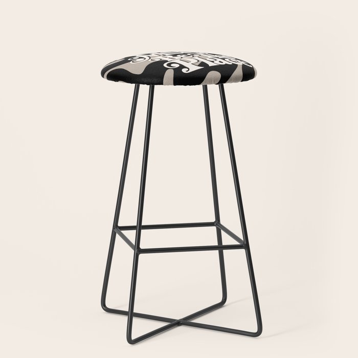 This Must Be The Place - 70s, Vintage, Retro, Abstract Pattern (Black & Beige) Stool Gallery Image 1