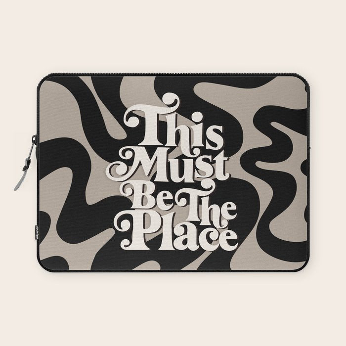 This Must Be The Place - 70s, Vintage, Retro, Abstract Pattern (Black & Beige) Laptop Sleeve Gallery Image 1