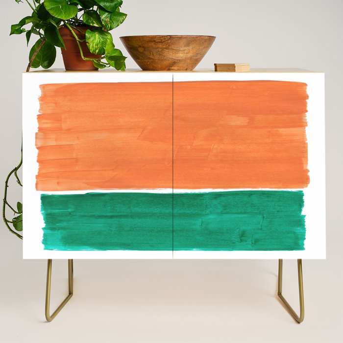 Emerald Green Tan Rothko Inspired Colourfield Squares Minimal Minimalist Mid Century Style by Ejaaz Haniff Credenza Gallery Image 1