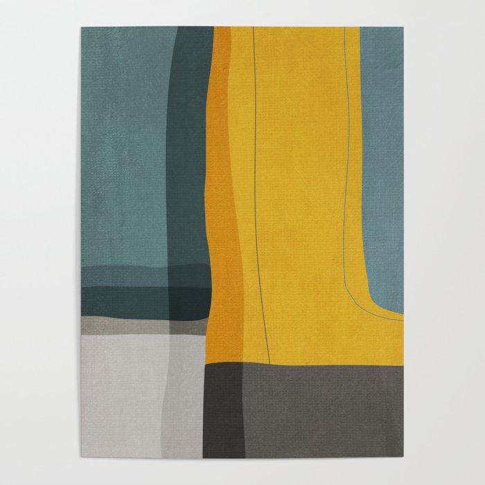 Gray Teal Mustard Modern Abstract Poster Gallery Image 1