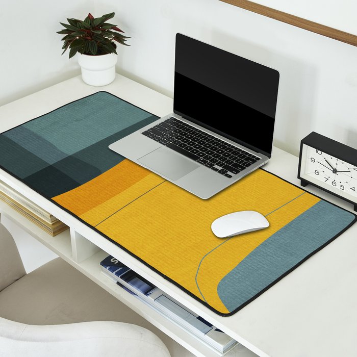 Gray Teal Mustard Modern Abstract Desk Mat Gallery Image 2