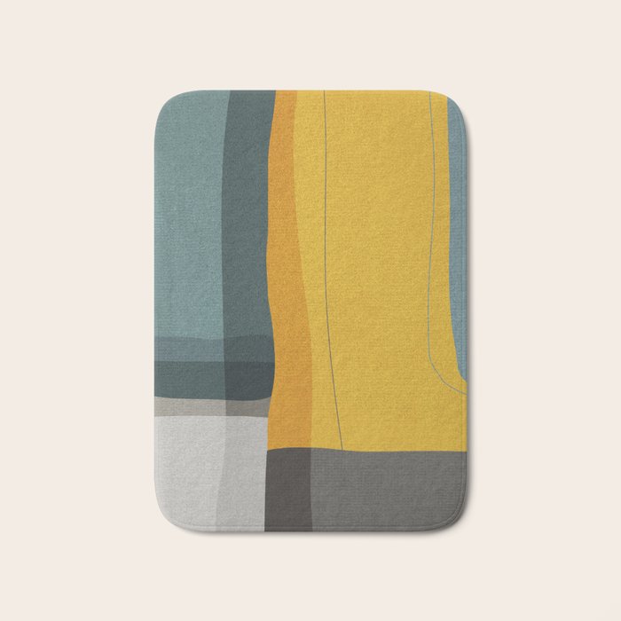 Gray Teal Mustard Modern Abstract Bath Mat Gallery Image 1