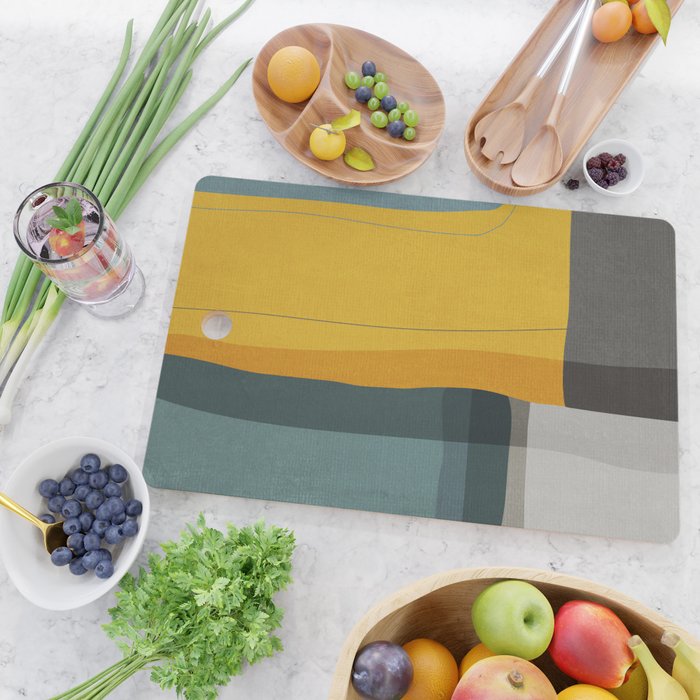 Gray Teal Mustard Modern Abstract Cutting Board Gallery Image 2