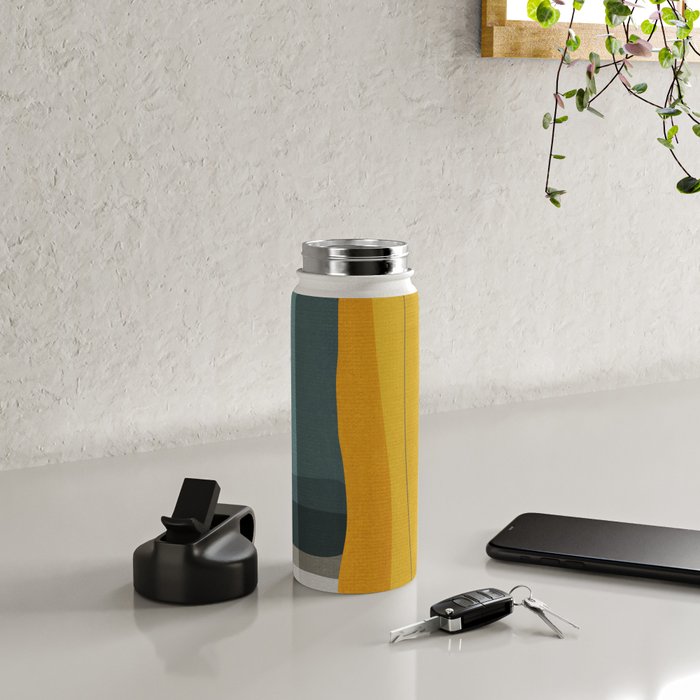 Gray Teal Mustard Modern Abstract Water Bottle Gallery Image 4