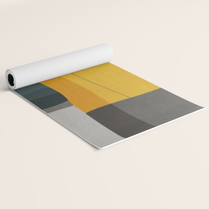 Gray Teal Mustard Modern Abstract Yoga Mat Gallery Image 2