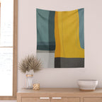 Gray Teal Mustard Modern Abstract Wall Tapestry Gallery Image 2