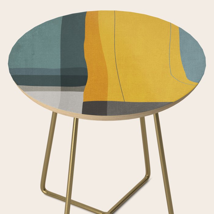 Gray Teal Mustard Modern Abstract Side Table Gallery Image 2