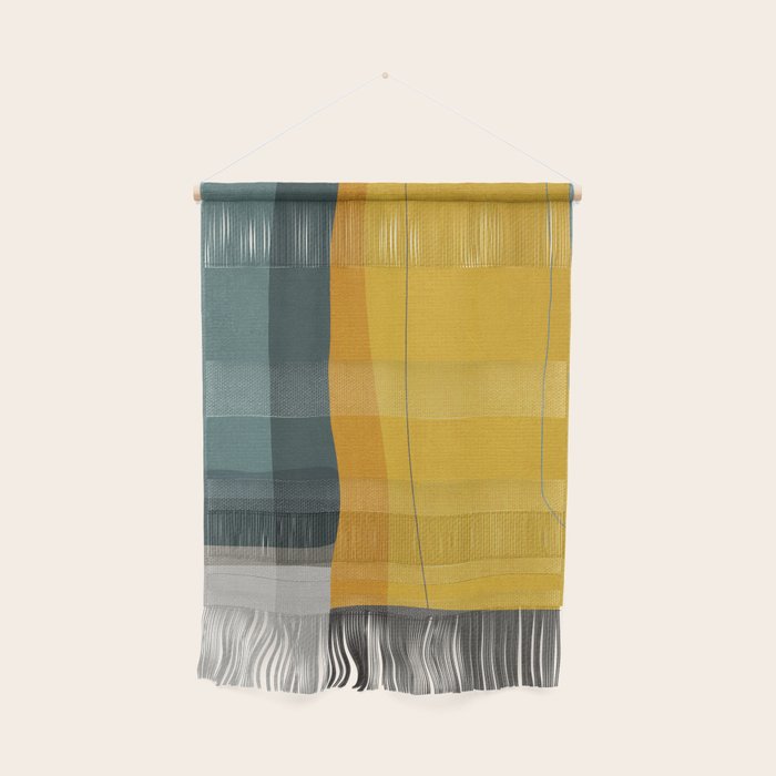 Gray Teal Mustard Modern Abstract Wall Hanging Gallery Image 1
