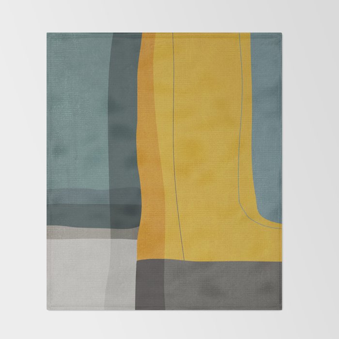 Gray Teal Mustard Modern Abstract Throw Blanket Gallery Image 2