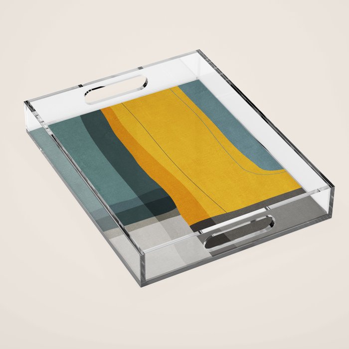 Gray Teal Mustard Modern Abstract Acrylic Tray Gallery Image 1