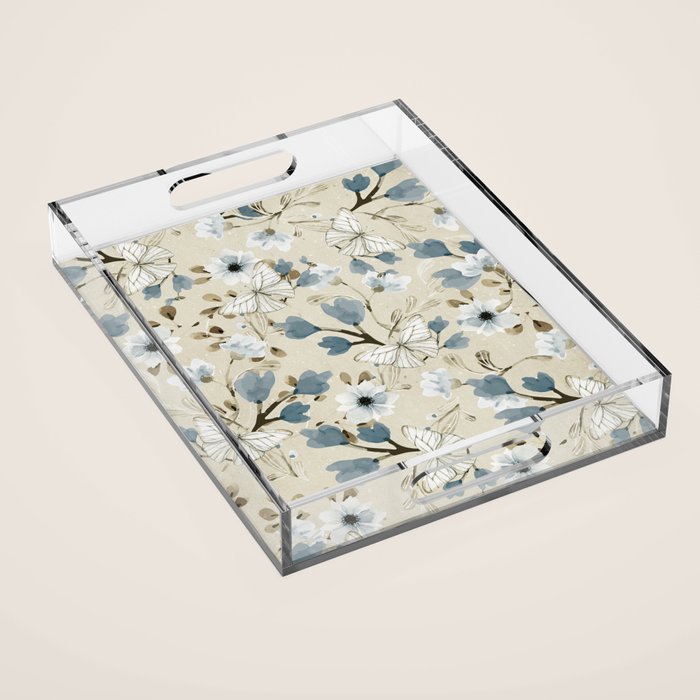 Flowers and Butterflies Acrylic Tray Gallery Image 1