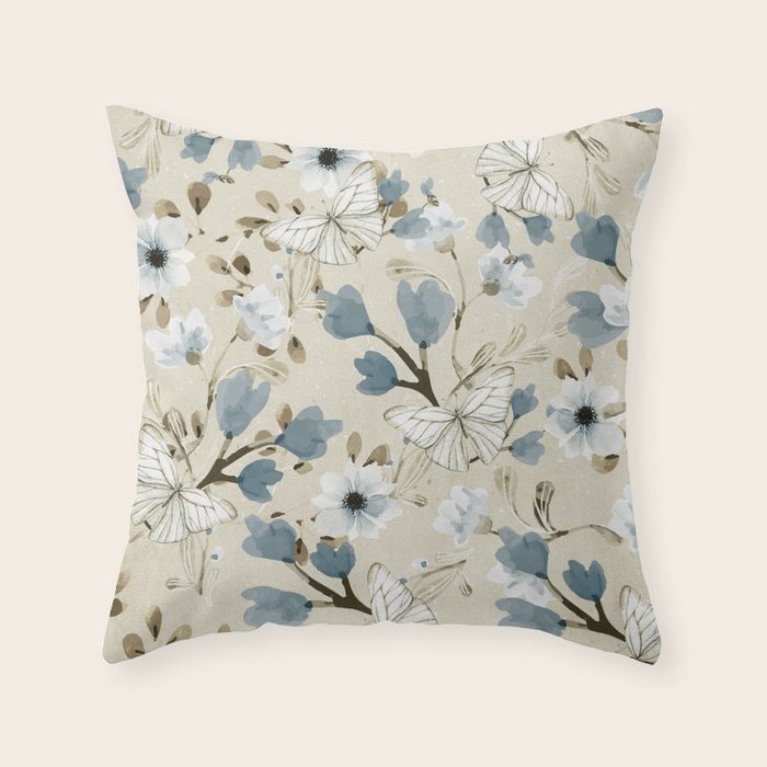 Flowers and Butterflies Throw Pillow Gallery Image 1