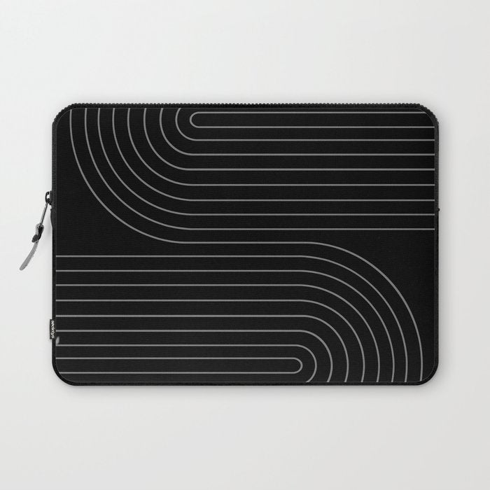 Minimal Line Curvature XXVI Black and Grey Mid Century Modern Arch Abstract Laptop Sleeve Gallery Image 1