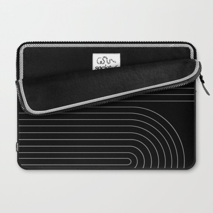 Minimal Line Curvature XXVI Black and Grey Mid Century Modern Arch Abstract Laptop Sleeve Gallery Image 2