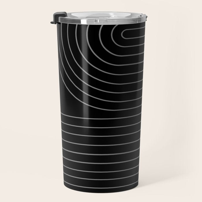 Minimal Line Curvature XXVI Black and Grey Mid Century Modern Arch Abstract Travel Mug Gallery Image 3
