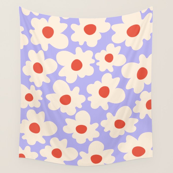 Abstract Flower Shape - Lilac, Cream and Red Wall Tapestry Gallery Image 1