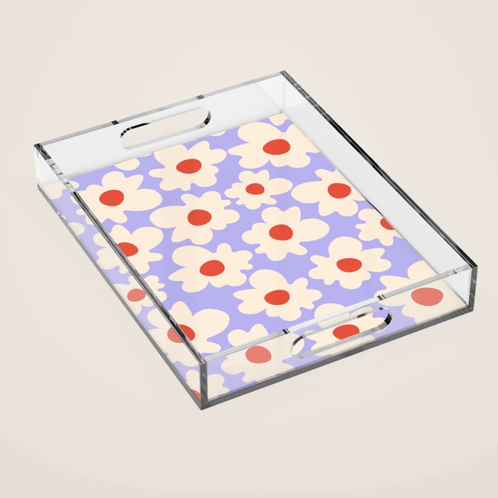 Abstract Flower Shape - Lilac, Cream and Red Acrylic Tray Gallery Image 1