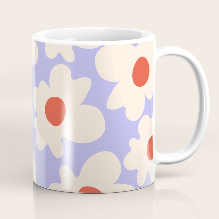 Abstract Flower Shape - Lilac, Cream and Red Coffee Mug Gallery Image 1