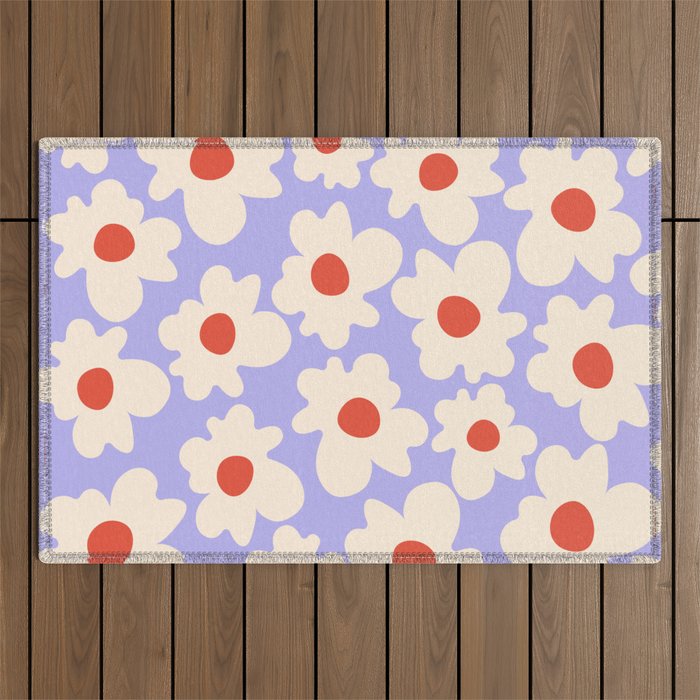 Abstract Flower Shape - Lilac, Cream and Red Outdoor Rug Gallery Image 1