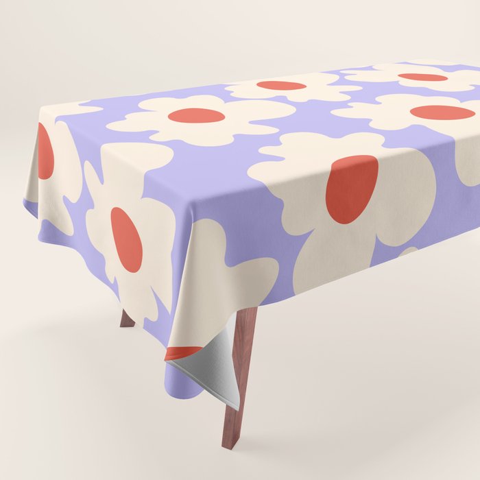 Abstract Flower Shape - Lilac, Cream and Red Tablecloth Gallery Image 1
