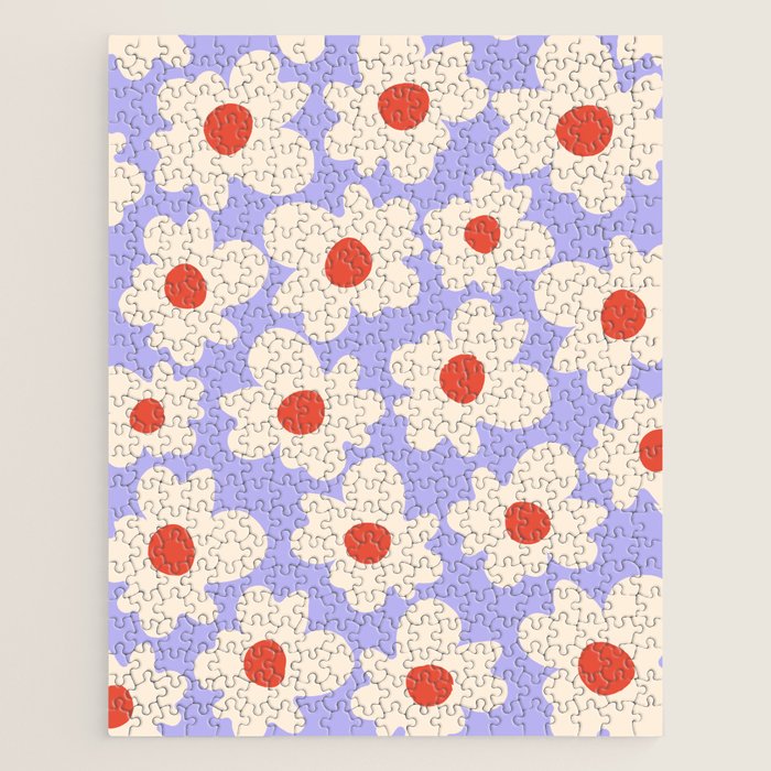 Abstract Flower Shape - Lilac, Cream and Red Jigsaw Puzzle Gallery Image 1