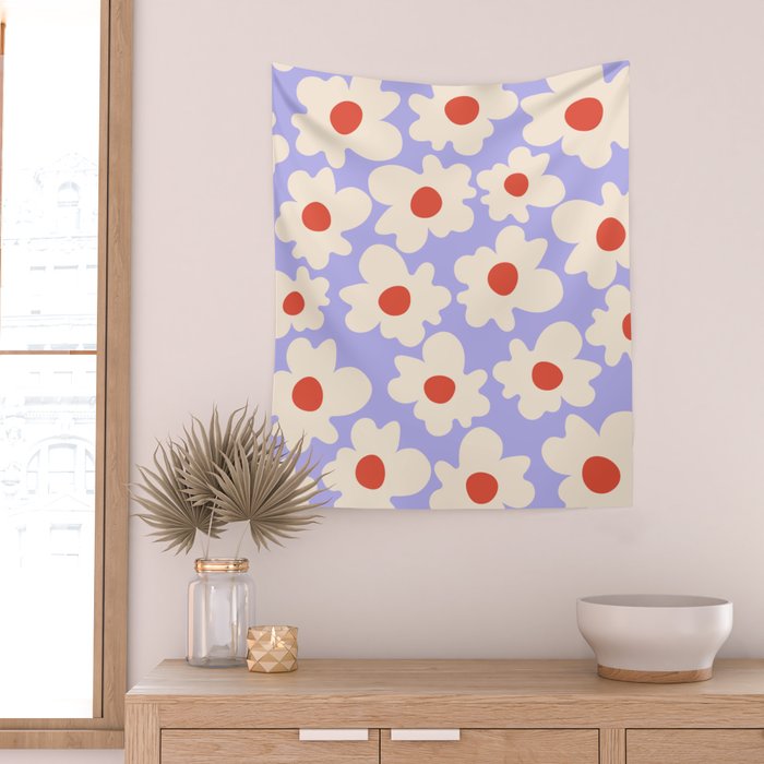 Abstract Flower Shape - Lilac, Cream and Red Wall Tapestry Gallery Image 2