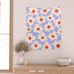 Abstract Flower Shape - Lilac, Cream and Red Wall Tapestry Gallery Image 2