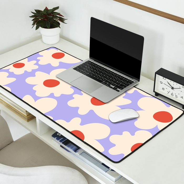 Abstract Flower Shape - Lilac, Cream and Red Desk Mat Gallery Image 2