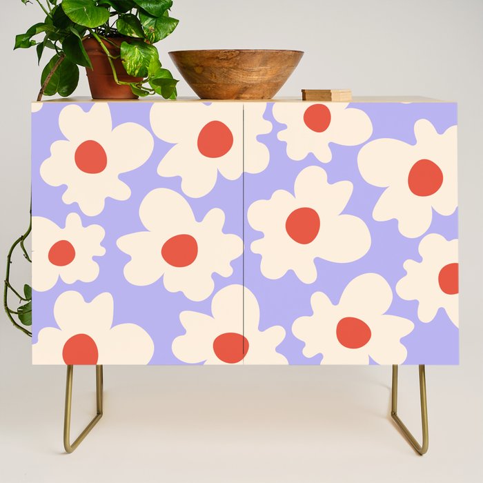 Abstract Flower Shape - Lilac, Cream and Red Credenza Gallery Image 1