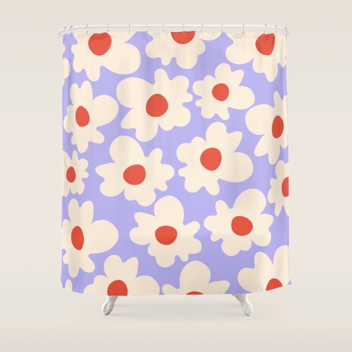 Abstract Flower Shape - Lilac, Cream and Red Shower Curtain Gallery Image 1
