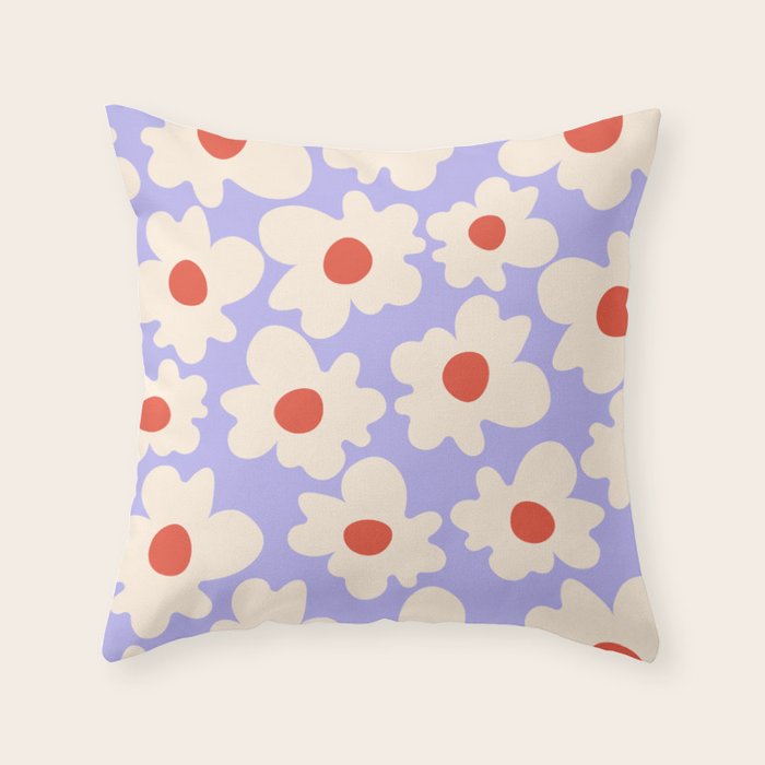 Abstract Flower Shape - Lilac, Cream and Red Throw Pillow Gallery Image 1