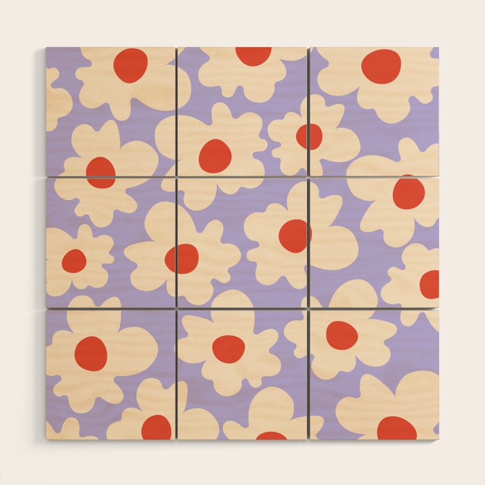 Abstract Flower Shape - Lilac, Cream and Red Wood Wall Art Gallery Image 1