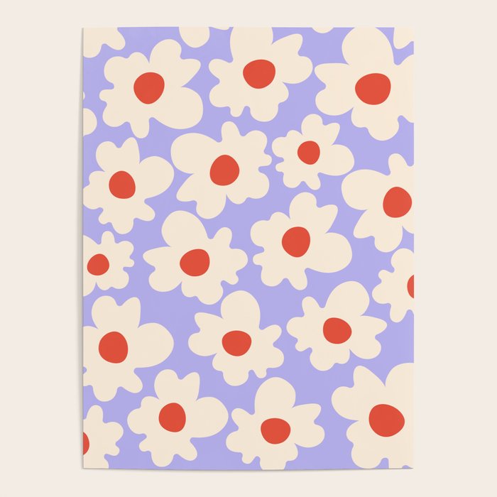 Abstract Flower Shape - Lilac, Cream and Red Poster Gallery Image 4