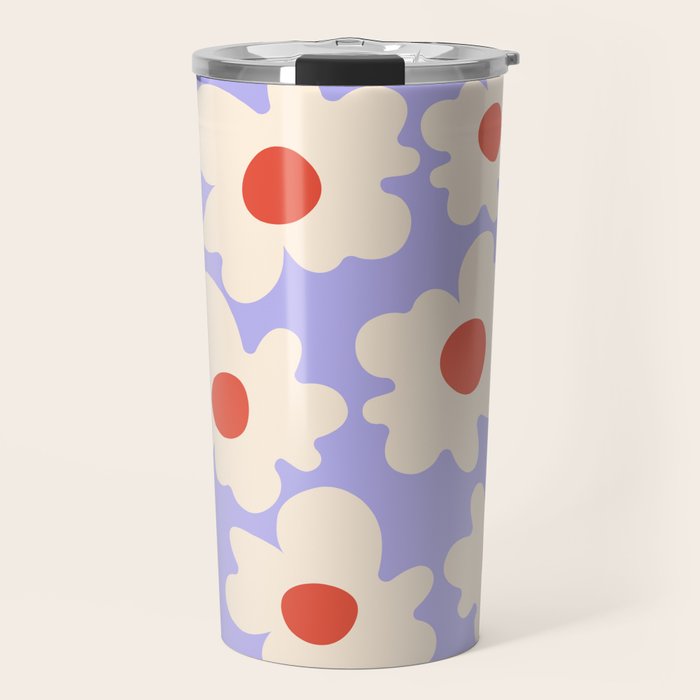 Abstract Flower Shape - Lilac, Cream and Red Travel Mug Gallery Image 1