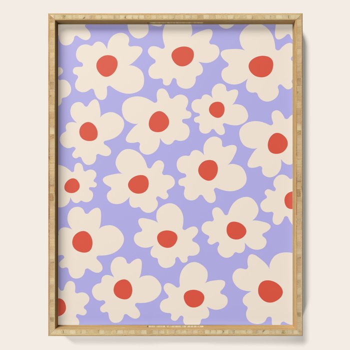Abstract Flower Shape - Lilac, Cream and Red Serving Tray Gallery Image 1