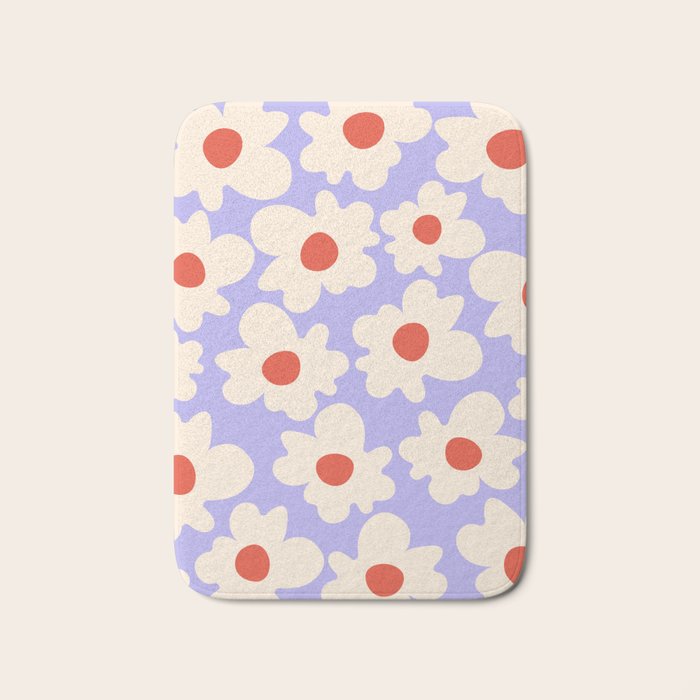 Abstract Flower Shape - Lilac, Cream and Red Bath Mat Gallery Image 1