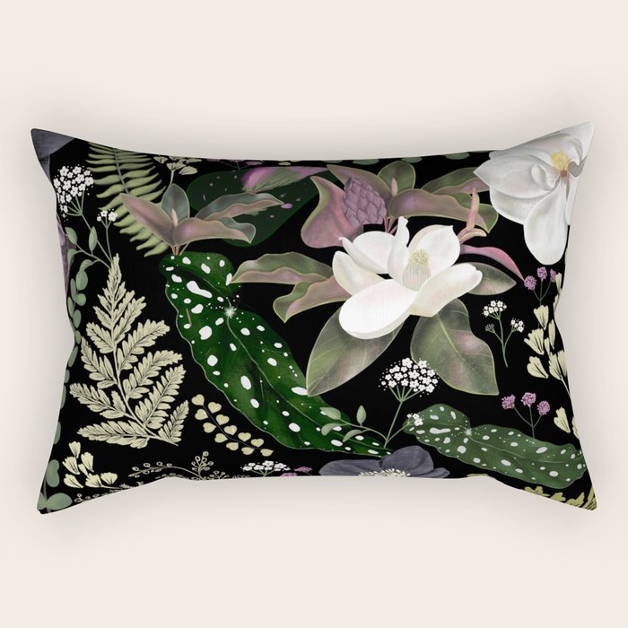 Dark Mystical Garden Botanical Pattern Rectangular Pillow Gallery Image 2