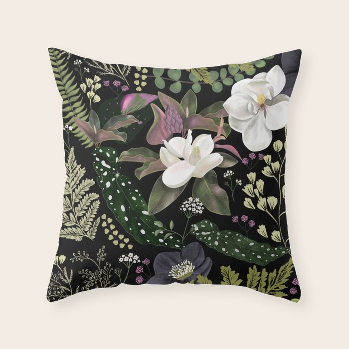Dark Mystical Garden Botanical Pattern Throw Pillow Gallery Image 6