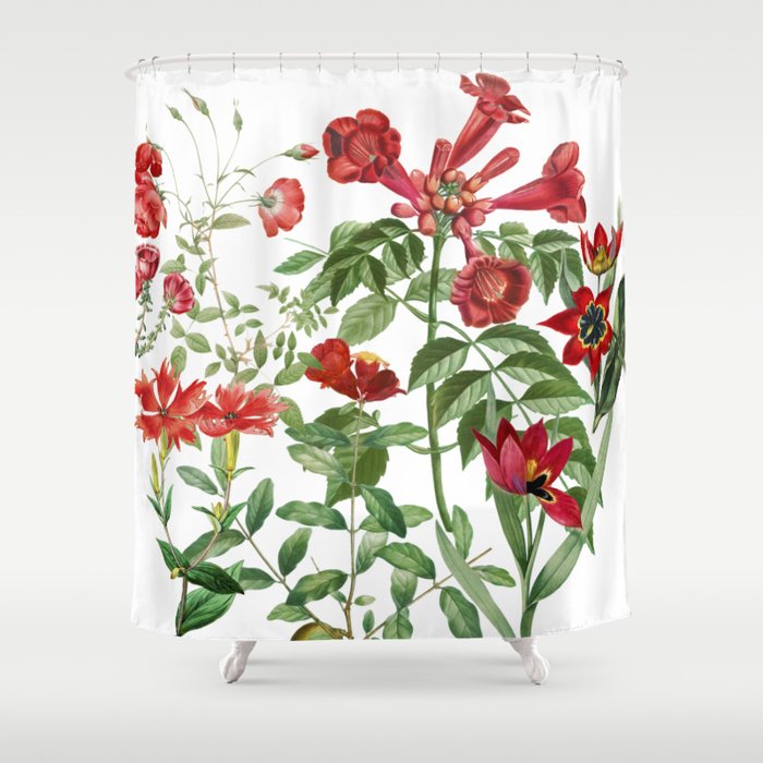 Rousing Red Botanical Shower Curtain Gallery Image 1