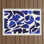 'Shattered Sky' Abstract Colorful Blue Paper Collage Minimal Mid Century Pattern by Ejaaz Haniff Outdoor Rug Gallery Image 1