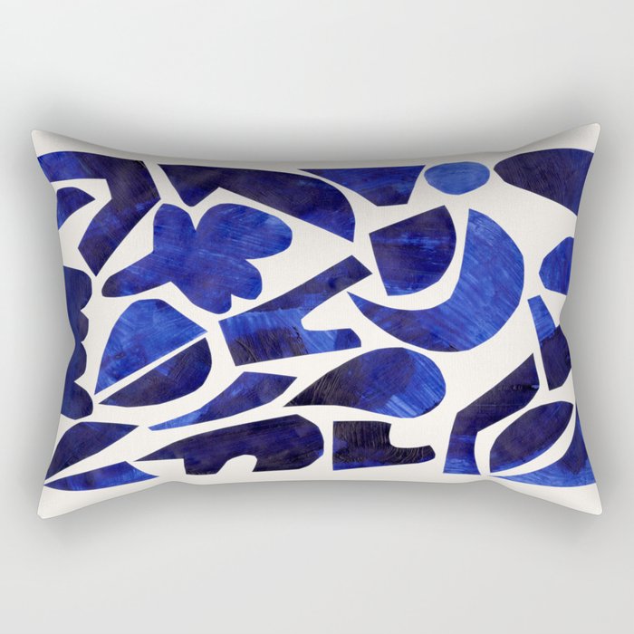 'Shattered Sky' Abstract Colorful Blue Paper Collage Minimal Mid Century Pattern by Ejaaz Haniff Rectangular Pillow Gallery Image 1