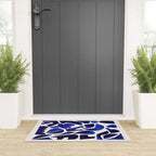 'Shattered Sky' Abstract Colorful Blue Paper Collage Minimal Mid Century Pattern by Ejaaz Haniff Welcome Mat Gallery Image 3