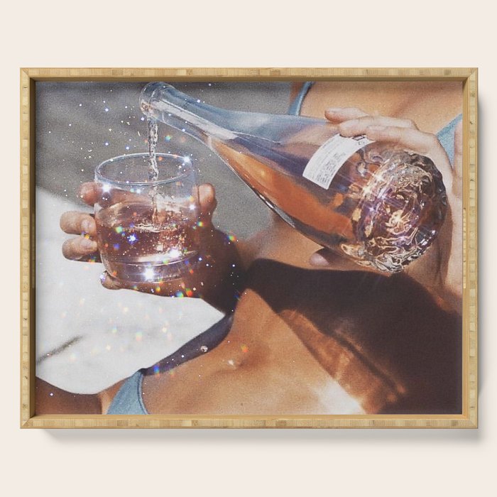 WATER ENERGY | collage art by Yana Potter | glitter art | collage creative | summer mood | sunshine Serving Tray Gallery Image 1
