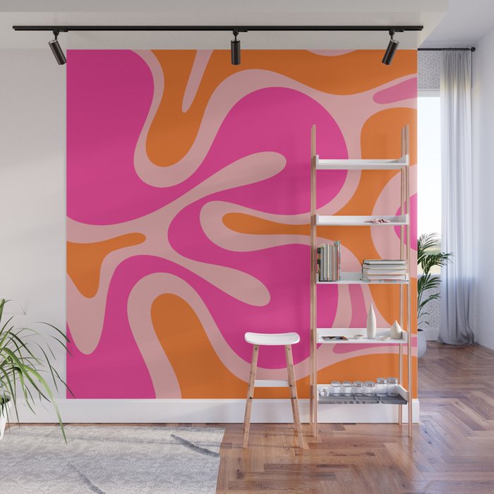 Smooth Contours Retro Modern Abstract Pattern Hot Pink and Orange Wall Mural Gallery Image 1