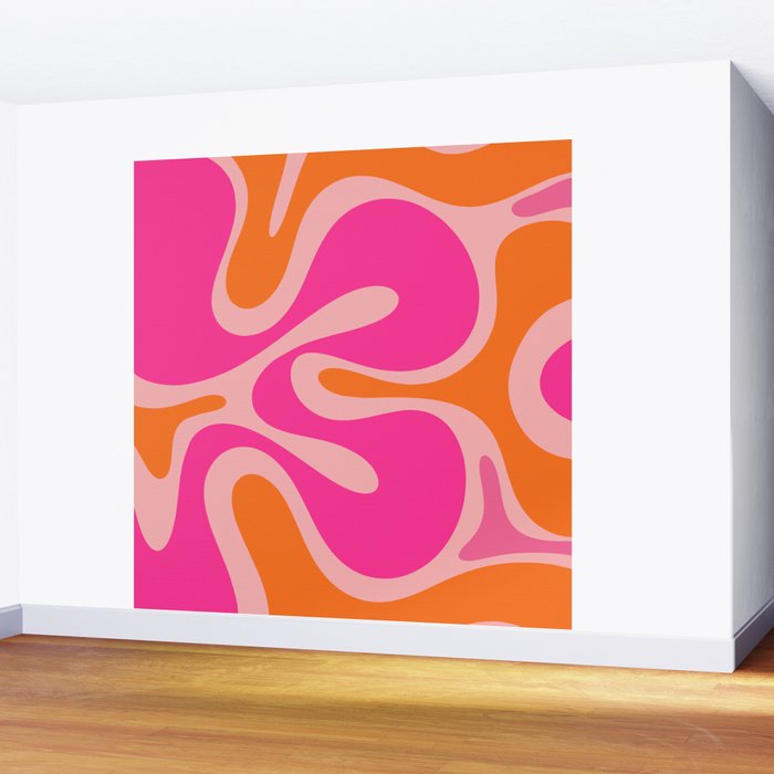 Smooth Contours Retro Modern Abstract Pattern Hot Pink and Orange Wall Mural Gallery Image 2
