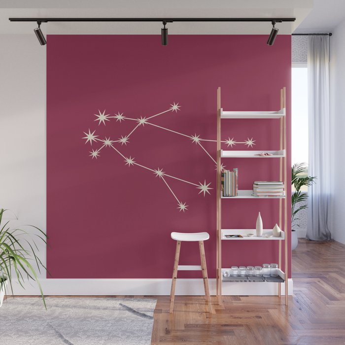 Gemini Zodiac Star Constellation Line Art Pink Wall Mural Gallery Image 1