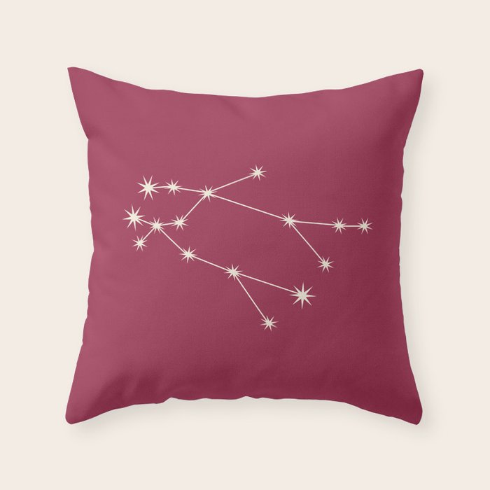 Gemini Zodiac Star Constellation Line Art Pink Throw Pillow Gallery Image 1