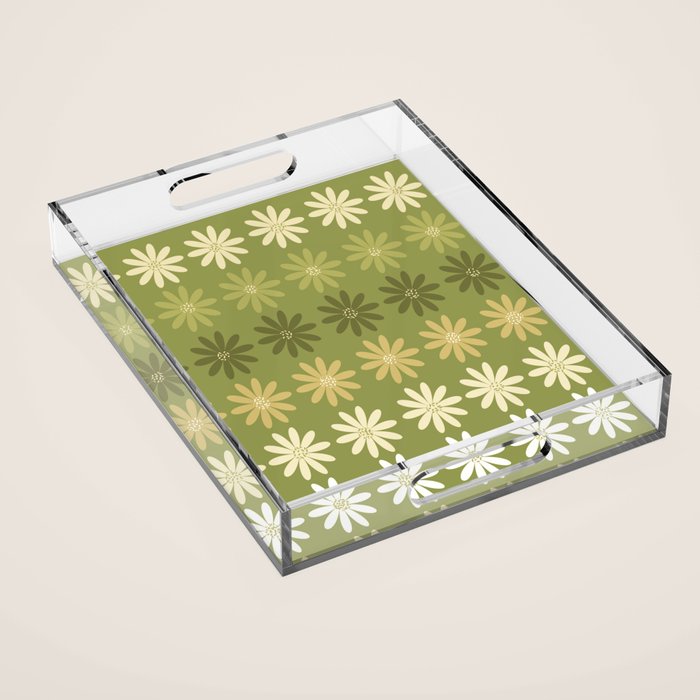 Ombre Abstract Daisies on Olive Green Acrylic Tray Gallery Image 1