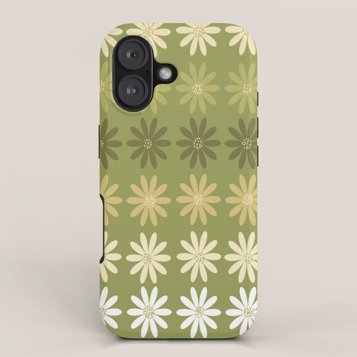 Ombre Abstract Daisies on Olive Green iPhone Case Gallery Image 1