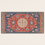 Red And Blue Madallion Kazak Handmade Rug Desk Mat Gallery Image 3